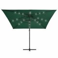 vidaXL Závesný záhradný slnečník+LED, oceľová tyč 250x250 cm, zelený