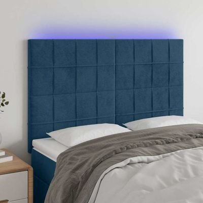 vidaXL Čelo postele s LED tmavomodré 144x5x118/128 cm zamat