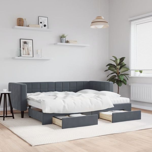 vidaXL Rozkladacia denná posteľ so zásuvkami tmavosivá 80x200 cm látka