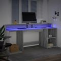 vidaXL Stôl s LED svetlami sivá sonoma 200x55x91 cm kompozitné drevo