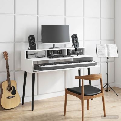vidaXL Štúdiový stôl Biela 152 x 42,5 x 36 cm Kompozitné drevo