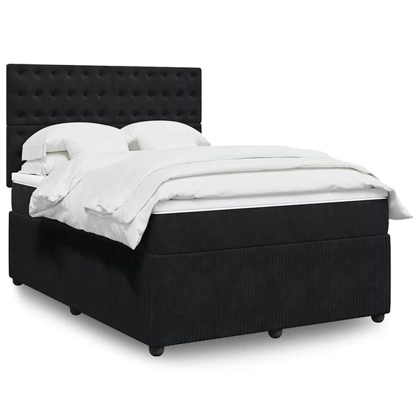 vidaXL Posteľný rám boxspring s matracom čierny 140x190 cm zamat