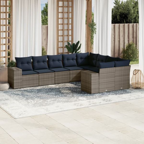 vidaXL 9-dielna záhradná súprava pohoviek s vankúšmi, sivá, polyratan