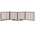 vidaXL Psia brána s dvierkami, skladacia, 4 panely, hnedá, 320 cm, topoľové drevo