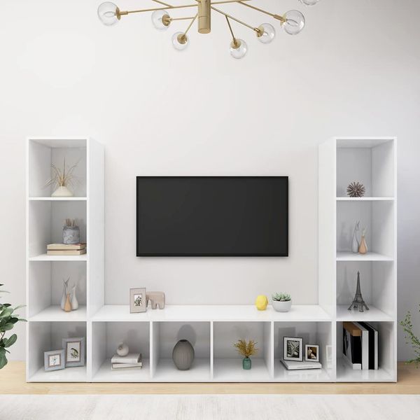 vidaXL TV skrinky 3 ks lesklé biele 142,5x35x36,5 cm drevotrieska