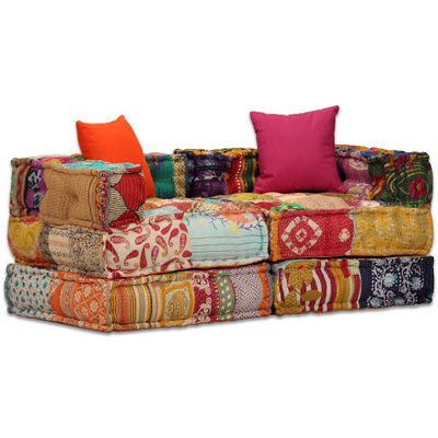 vidaXL 2-miestna modulárna taburetka, patchwork, látka