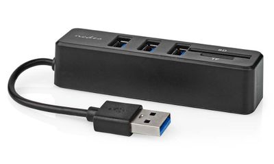 NEDIS USB hub/ zástrčka USB-A/ zásuvka USB-A/ 3 porty/ napájanie z USB/ SD & MicroSD/ 3x USB/ čierny