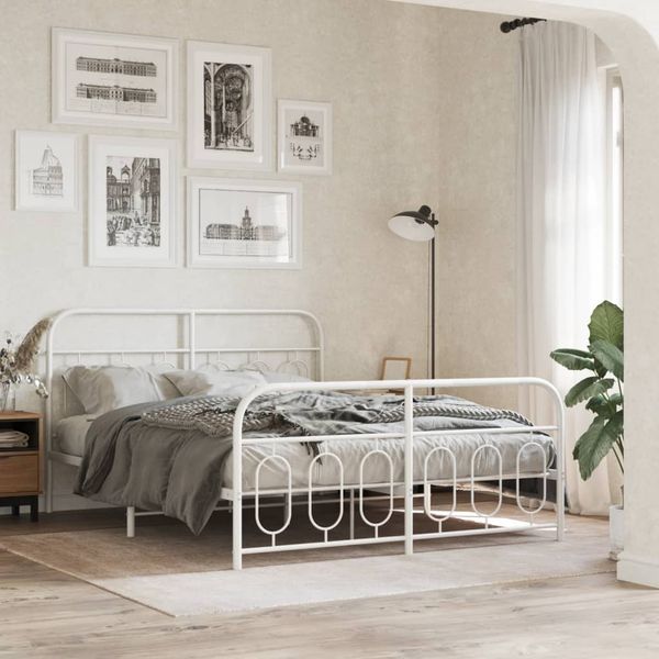 vidaXL Kovový rám postele s čelom a podnožkou biely 140x200 cm