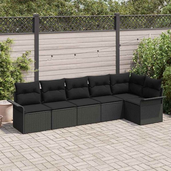 vidaXL Súprava záhradných pohoviek s vankúšom 6 pcs Čierna polyratan
