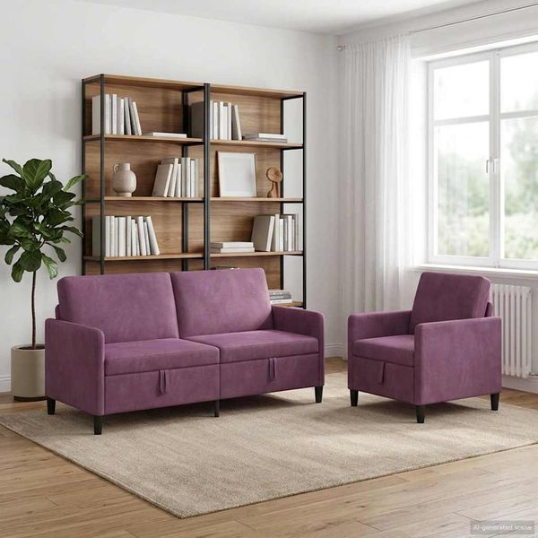 vidaXL Súprava pohovky s úložným priestorom 2 ks Fialová Polyester