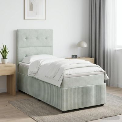 vidaXL LED boxspring posteľ s matracom Svetlosivá 80 x 200 cm Zamat