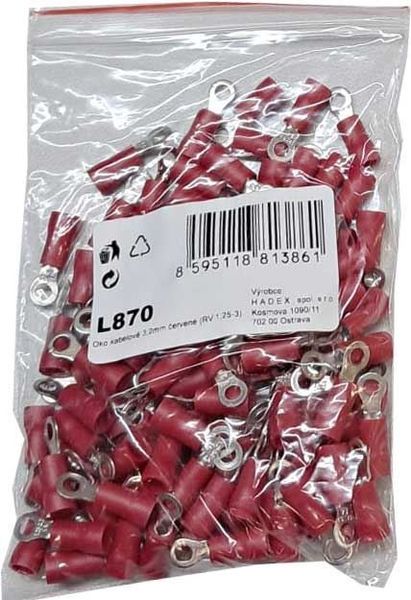 Oko kábelové 3,2 mm červené (RV 1,25-3), balenie 100 ks