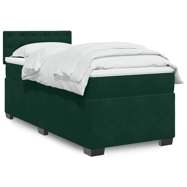 vidaXL Posteľný rám boxsping s matracom tmavozelený 80x200 cm zamat