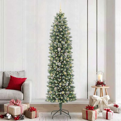 vidaXL Umelý chudý vianočný strom s 300 LED-i Zelená a biela 240 cm