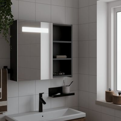 vidaXL Kúpeľňová zrkadlová skrinka s LED svetlom čierna 60x13x52 cm