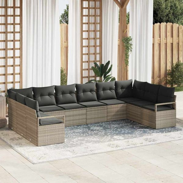 vidaXL Sada pohoviek s vankúšom 10 pcs Svetlosivá polyratan