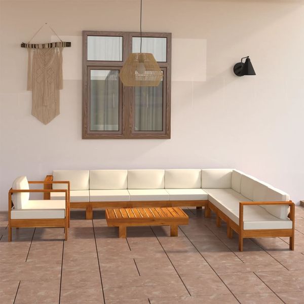 vidaXL 10-dielna záhradná súprava s vankúšmi 100x60 cm akáciové drevo