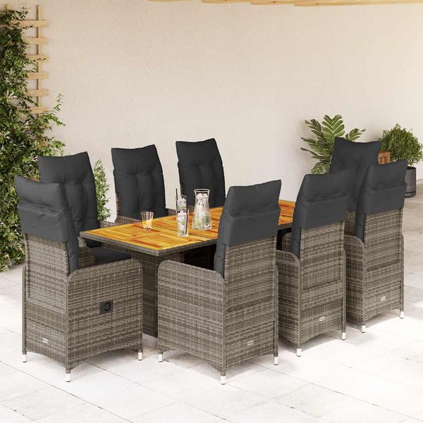 vidaXL 9-dielna záhradná bistro súprava s vankúšmi sivá polyratan