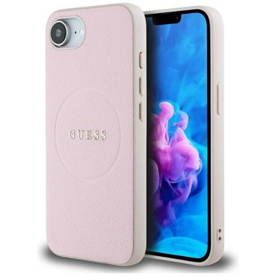 Guess HC MagSafe PU Grained Gold Ring case for iPhone 16e Pink