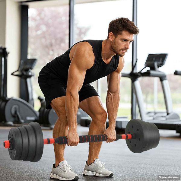 vidaXL 4-v-1 činkový set 40kg Čierna a červená Cement a železní piesok