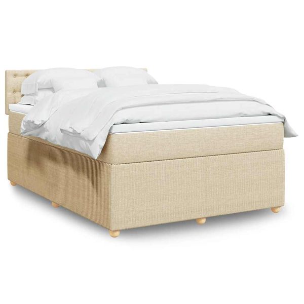 vidaXL Posteľný rám boxspring s matracom krémový 140x200 cm látka