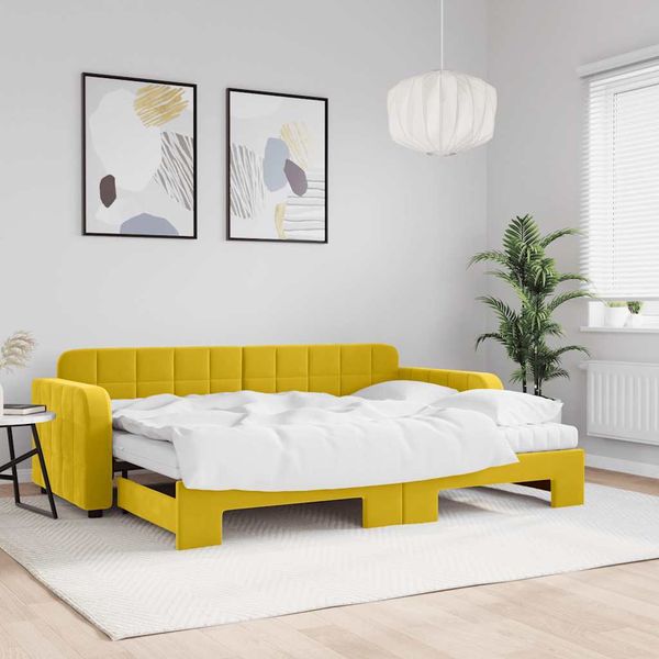 vidaXL Rozkladacia denná posteľ s matracmi žltá 80x200 cm zamat