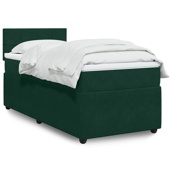 vidaXL Posteľný rám boxsping s matracom tmavozelený 80x200 cm zamat