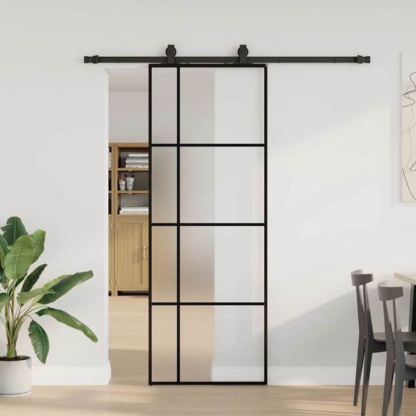 vidaXL Posuvné dvere s kovaním čierne 76x205 cm ESG sklo