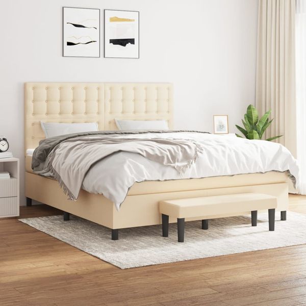 vidaXL Posteľný rám boxspring s matracom krémový 160x200 cm látka