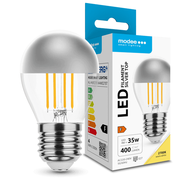 Modee LED žiarovka Filament Globe Mini P45 Silver Top 4W E27 400lm teplá biela (ML-P45F2700K4WE27ST)