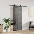 vidaXL Posuvné dvere s kovaním čierne 90x205 cm tvrdené sklo