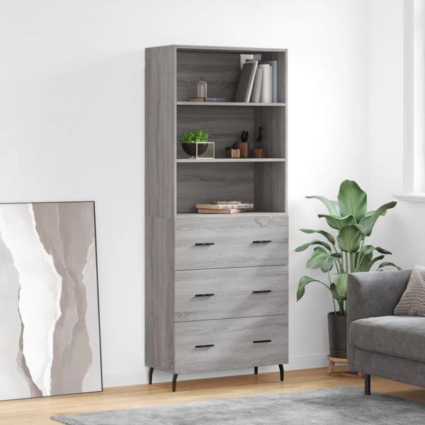 vidaXL Vysoká skrinka sivý dub sonoma 69,5x34x180 cm spracované drevo
