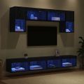 vidaXL TV nástenné jednotky s LED 6 ks Čierny dub Kompozitné drevo