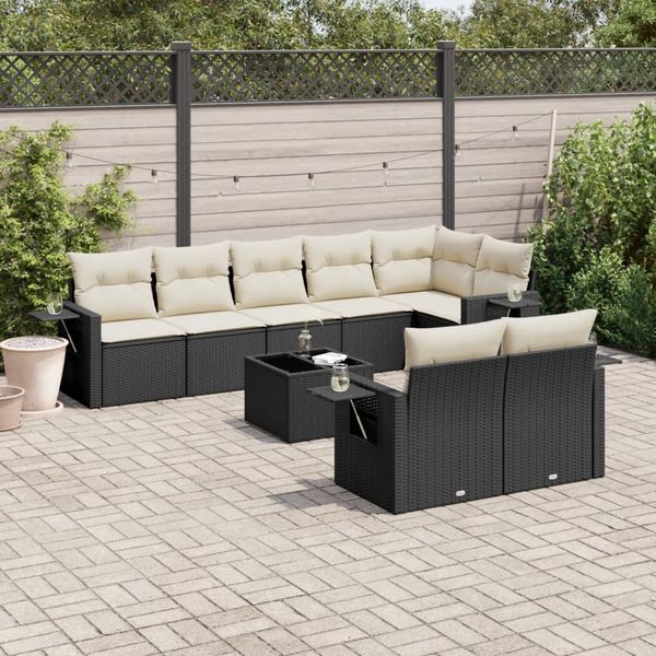 vidaXL 9-dielna záhradná jedálenská sada s vankúšmi čierna polyratan
