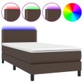vidaXL Boxspring posteľ s matracom a LED hnedá 90x200 cm umelá koža