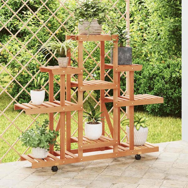 vidaXL Stojan na kvetiny s kolieskami 110x25x101 cm masívna jedľa