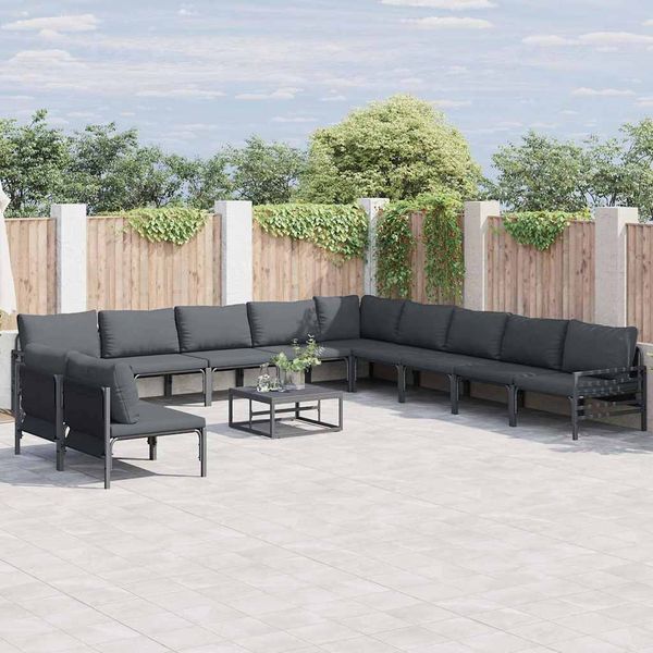 vidaXL Súprava záhradných pohoviek s vankúšom 11 pcs Čierna Oceľ