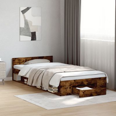vidaXL Posteľný rám so zásuvkami dymový dub 90x190 cm kompozitné drevo