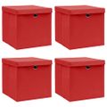 vidaXL Úložné boxy s vekom 4 ks, červené 32x32x32 cm, látka