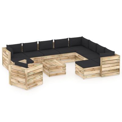 vidaXL 12-dielny záhradný set s podložkami zelené impregnované drevo