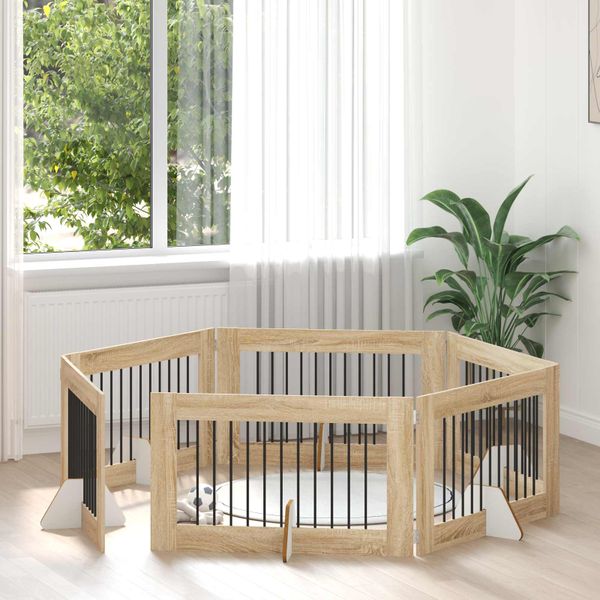 vidaXL Brána pre psov so stojanmi 6 pcs Dub sonoma 100 x 60 cm