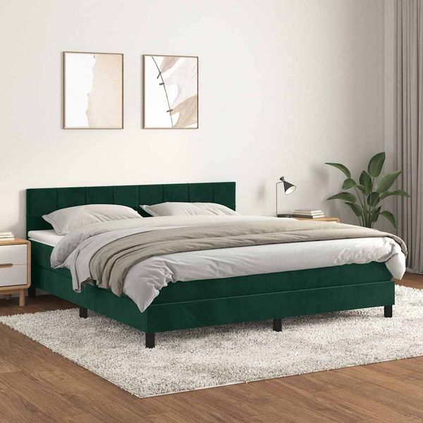 vidaXL Posteľný rám boxsping s matracom tmavozelený 180x200 cm zamat