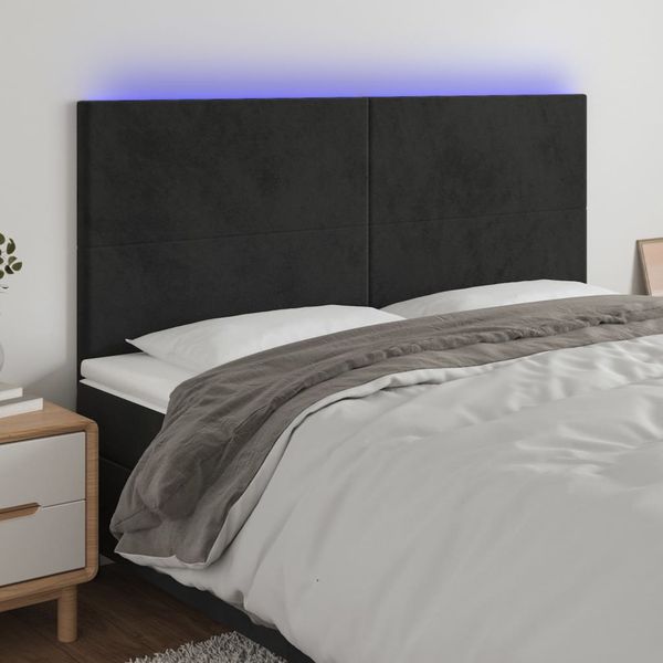 vidaXL Čelo postele s LED čierne 200x5x118/128 cm zamat