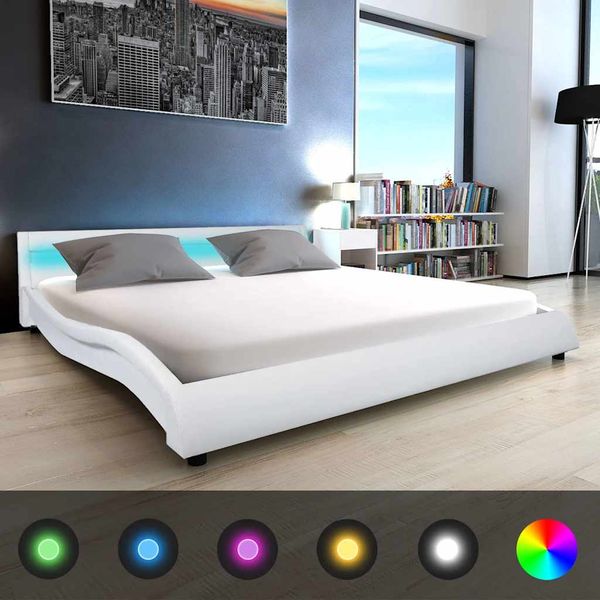 vidaXL Posteľ+matrac, pamäťová pena, LED, biela, umelá koža 180x200 cm