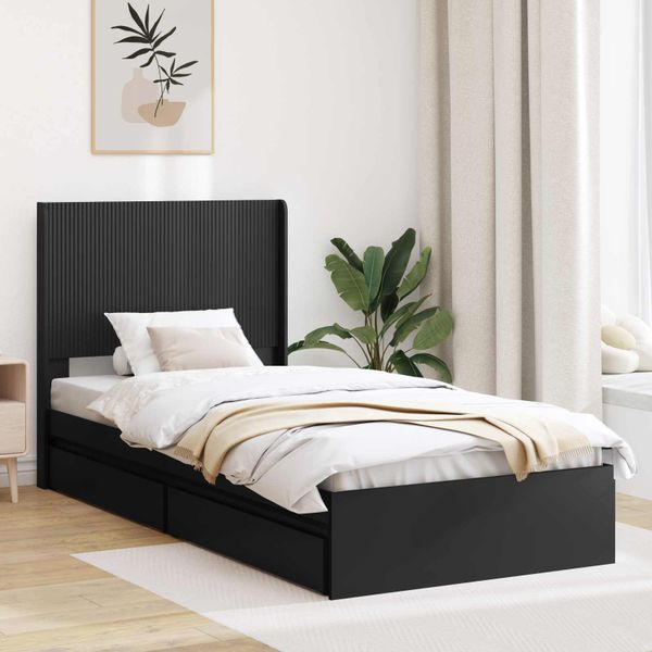 vidaXL Posteľový rám s úložným priestorom a čelom Čierna 75 x 190 cm