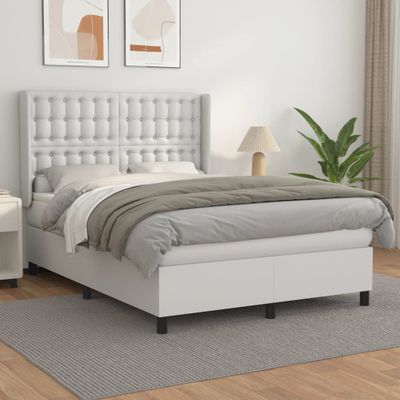 vidaXL Boxspring posteľ s matracom biely 140x190 cm umelá koža