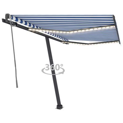 vidaXL Automatická markíza, LED a senzor vetra 300x250 cm modro-biela
