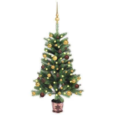 vidaXL Osvetlený umelý vianočný stromček s guľami 90 cm, zelený