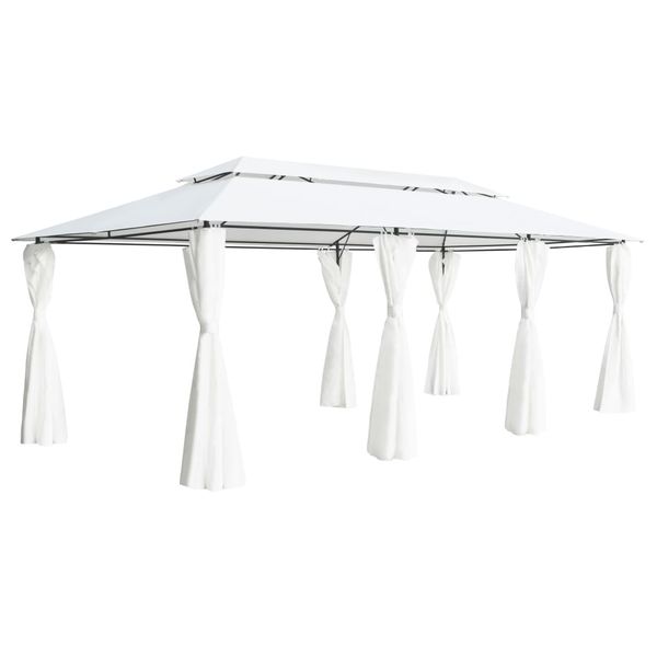 vidaXL Altánok so závesmi 600x298x270 cm, biely 180 g/m²