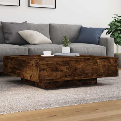 vidaXL Konferenčný stolík s LED svetlami dymový dub 100x100x31 cm